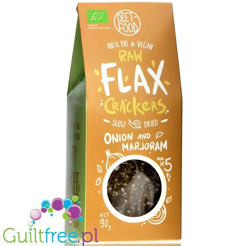 Diet Food Raw Flax Crackers bio krakersy lniane z cebulą i majerankiem, 5g węglowodanów