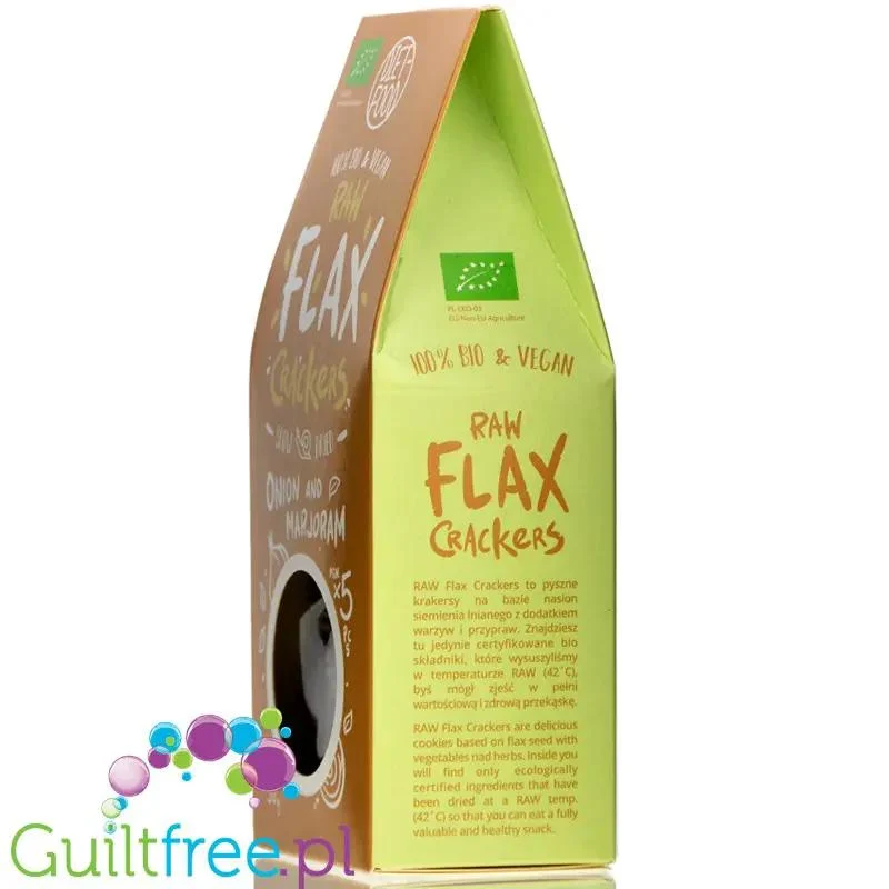 Diet Food Raw Flax Crackers bio krakersy lniane z cebulą i majerankiem, 5g węglowodanów