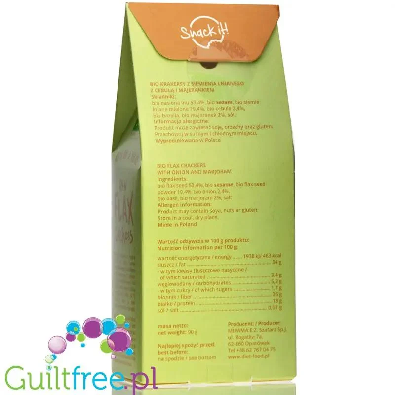 Diet Food Raw Flax Crackers bio krakersy lniane z ziarnami i ziołami, 5g węglowodanów