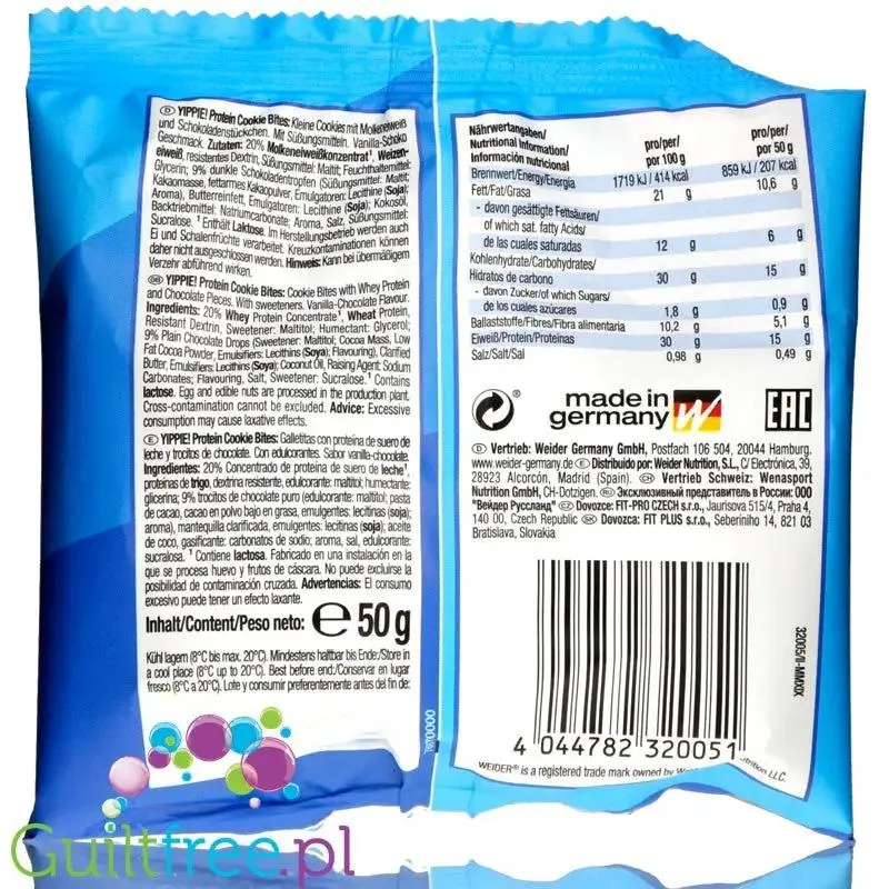 Weider® Yippie! Cookie Bites, Choc Chip - ciasteczka proteinowe z czekoladą