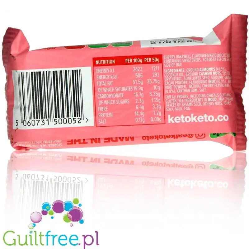 KetoKeto Bar Cherry Bakewell - wegański baton 51% tłuszczu, smak Tarta Wiśniowa