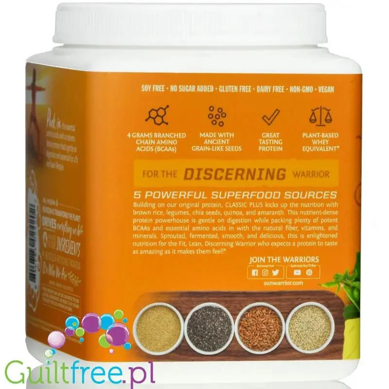 Sunwarrior Protein Classic Plus, Vanilla 0,37KG - organiczna wegańska odżywka białkowa z 5 superfoods