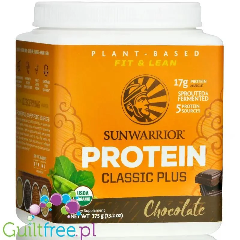 Sunwarrior Protein Classic Plus, Chocolate 0,37KG ***KRÓTKA DATA*** - wegańska odżywka białkowa z 5 superfoods