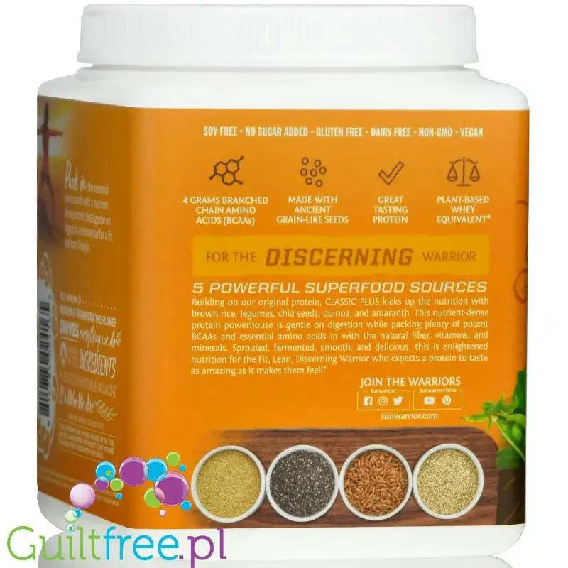 Sunwarrior Protein Classic Plus, Chocolate 0,37KG ***KRÓTKA DATA*** - wegańska odżywka białkowa z 5 superfoods