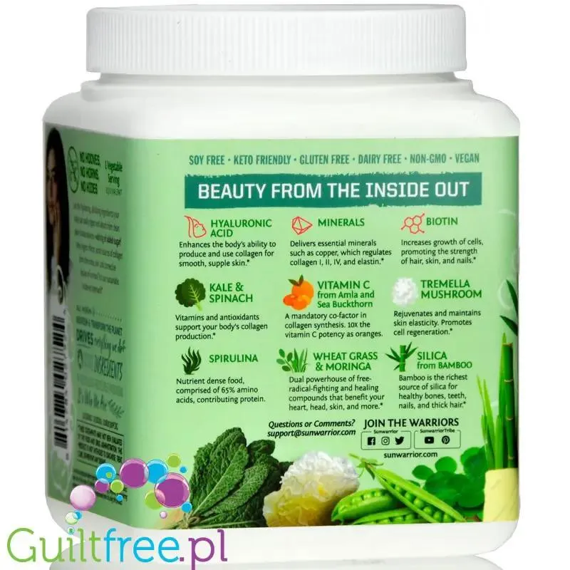 Sunwarrior Beauty Greens Collagen Booster Pina Colada - wegańska formuła stymulująca