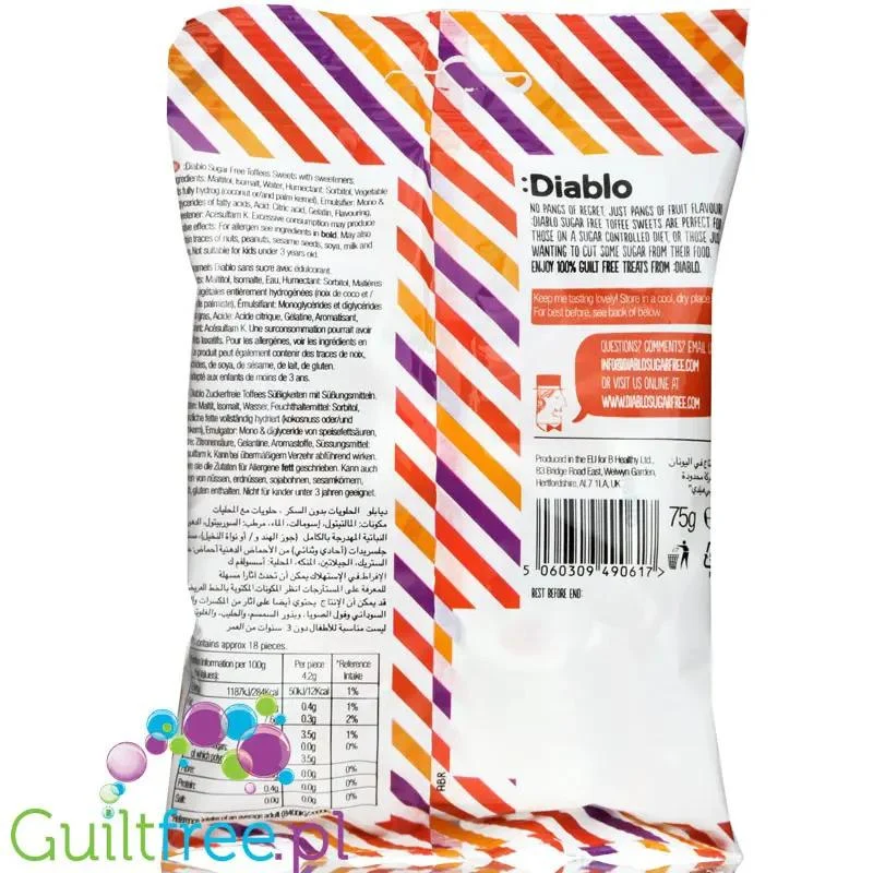 Diablo Fruit Toffees owocowe miękkie cukierki bez cukru do żucia