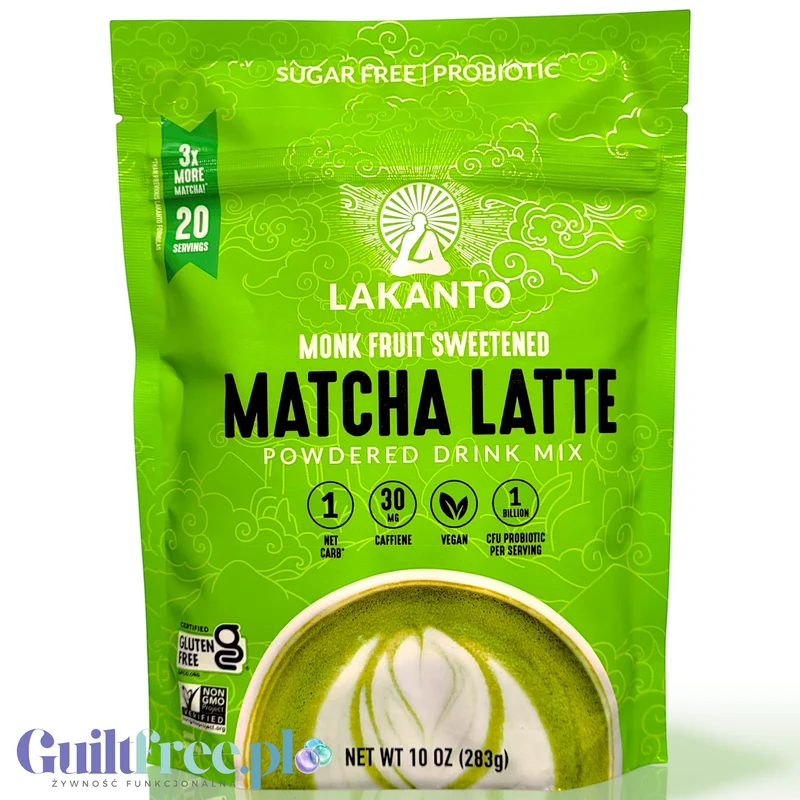 Lakanto Monkfruit Matcha Latte - napój w proszku z zieloną herbatą matcha, bez cukru