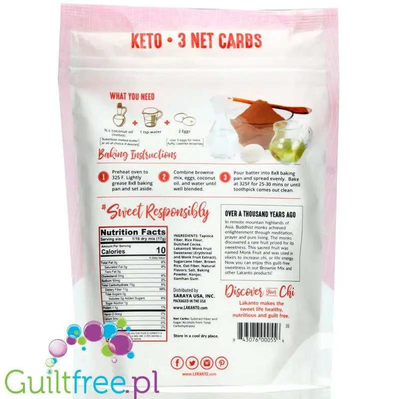Lakanto Brownie Mix - mieszanka do wypieku bezglutenowego brownie bez cukru