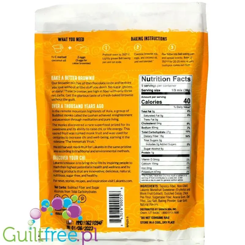 Lakanto Brownie Mix - mieszanka do wypieku bezglutenowego brownie bez cukru