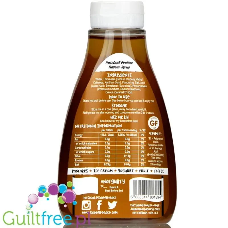 Skinny Food Hazelnut Praline - syrop zero kalorii o smaku pralinek orzechowych
