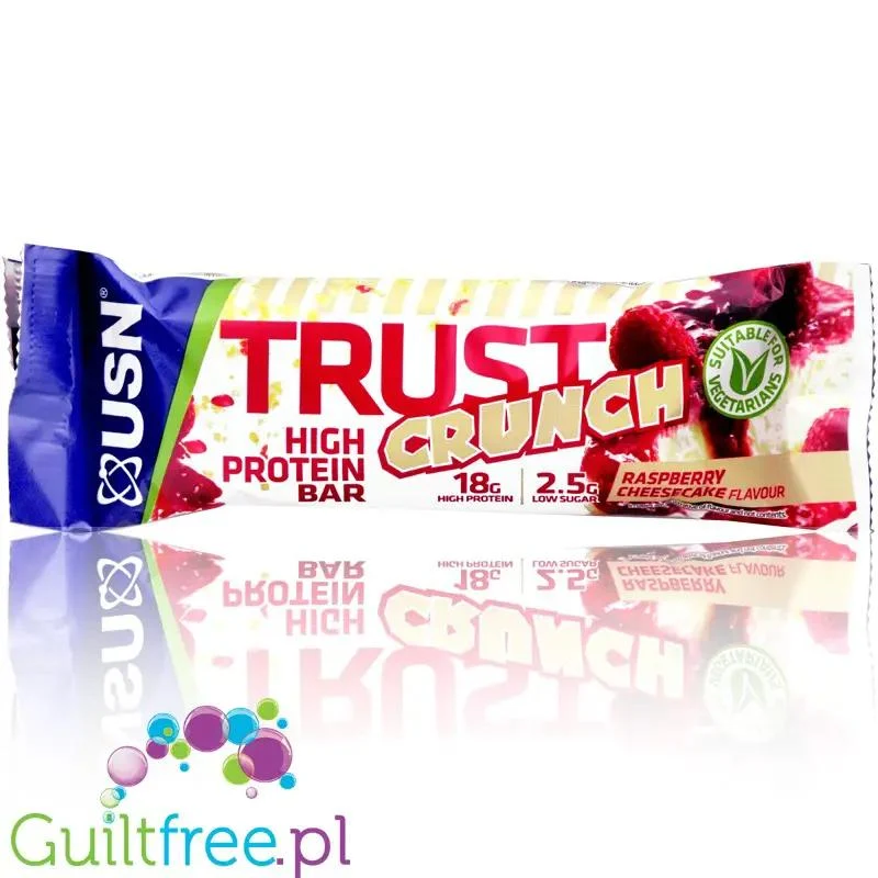 USN Trust Crunch Raspberry Cheesecake - chrupiący baton białkowy Biała Czekolada, Sernik & Maliny