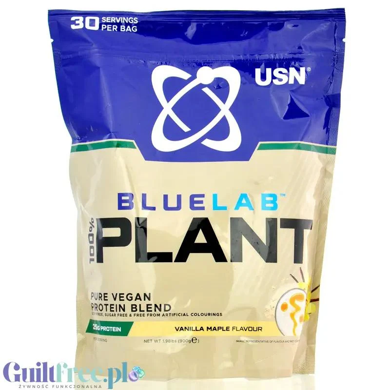 USN Blue Lab Plant Vanilla Maple 0,9kg - wegańska odżywka białkowa bez soi, ze stewią