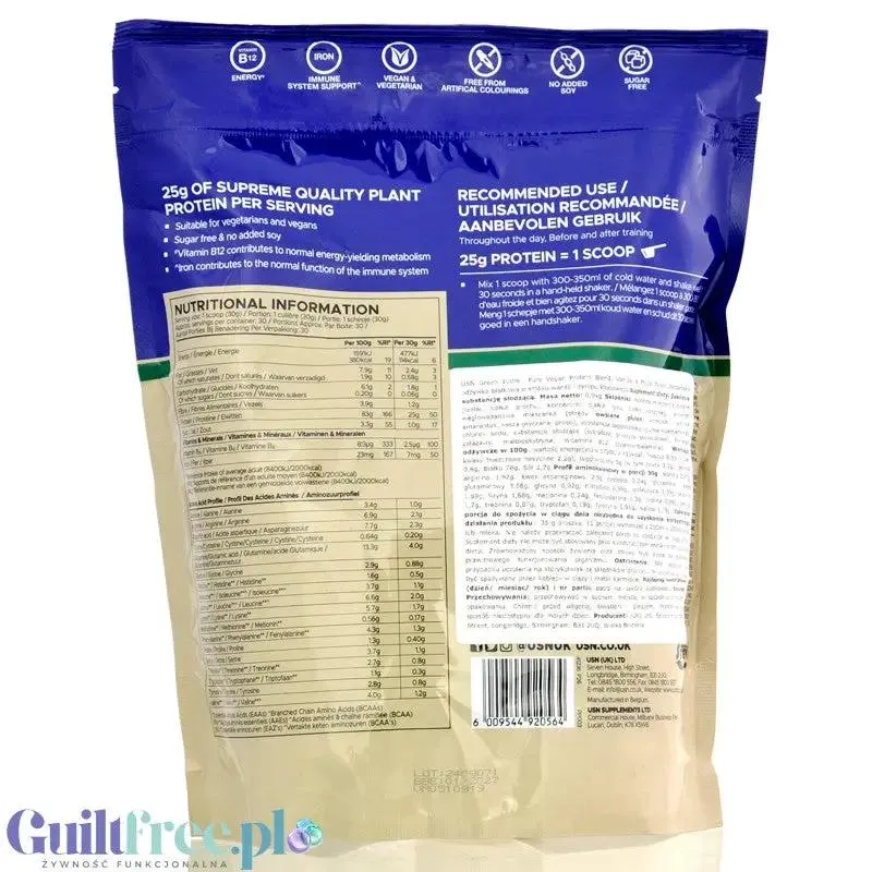 USN Blue Lab Plant Vanilla Maple 0,9kg - wegańska odżywka białkowa bez soi, ze stewią