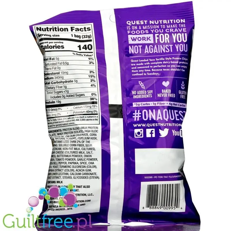 Quest Tortilla Chips, Loaded Taco - chipsy proteinowe 19g białka