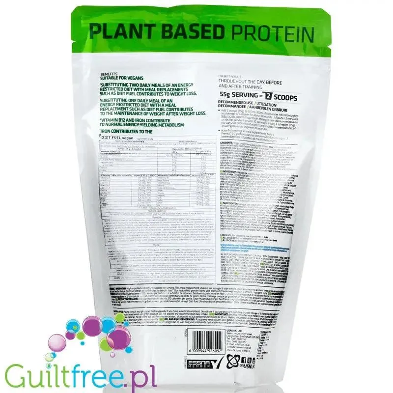 USN DietFuel Vegan Protein Meal Replacement Strawberry - wegański koktajl białkowy