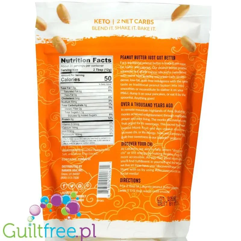Lakanto Monkfruit Peanut Butter Powder - odtłuszczone masło orzechowe w proszku bez cukru