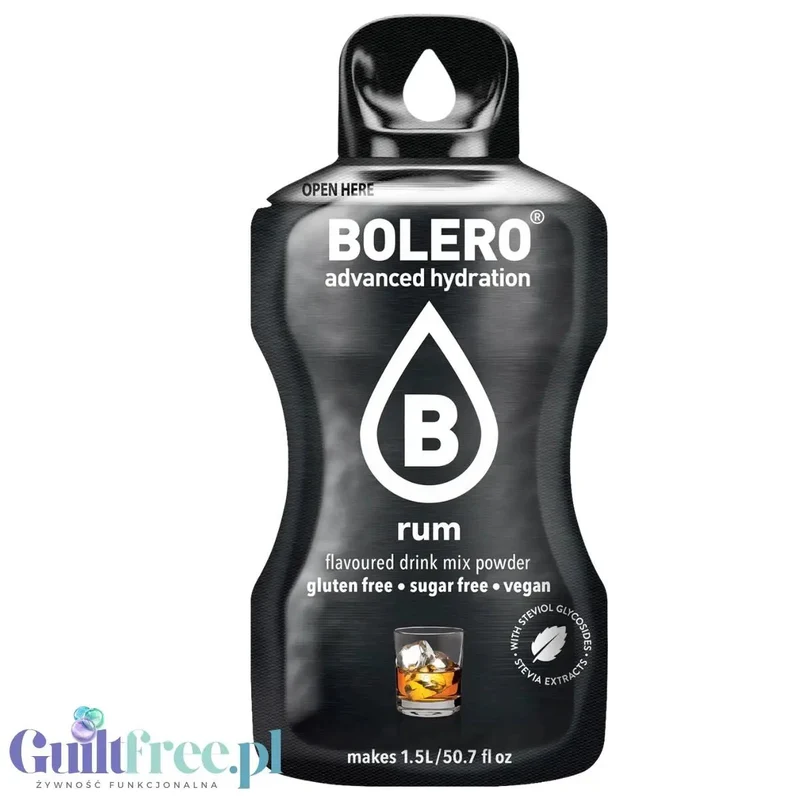 Bolero Drink Rum 9g - saszetka do napojów bez cukru ze stewią, smak rumowy