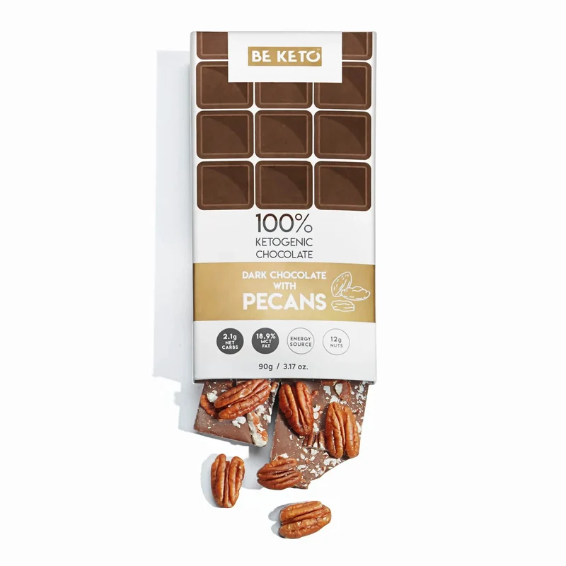BeKeto™ 70% Cocoa Vegan Magic Pecans - wegańska ketogeniczna czekolada bez dodatku cukru z pekanami