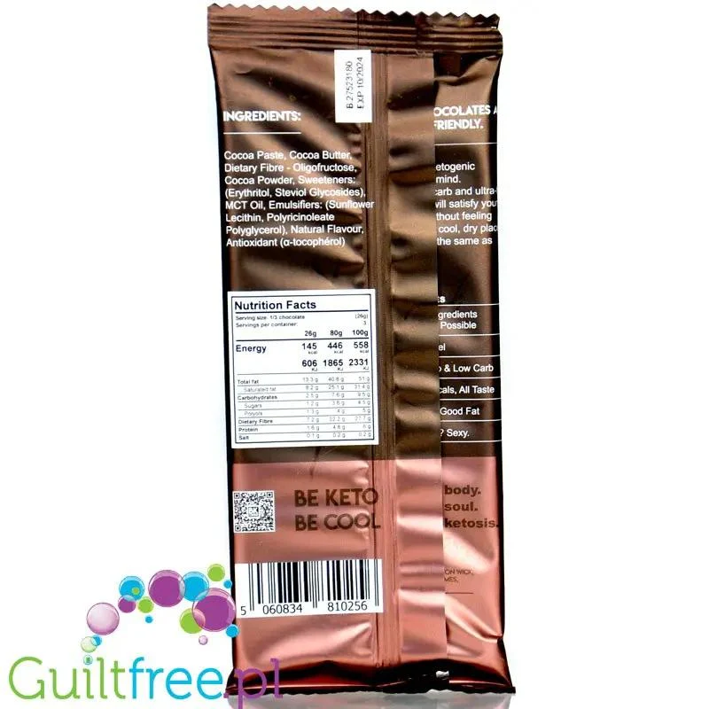 BeKeto™ 70% Cocoa Vegan Classic Dark - wegańska ketogeniczna czekolada bez dodatku cukru