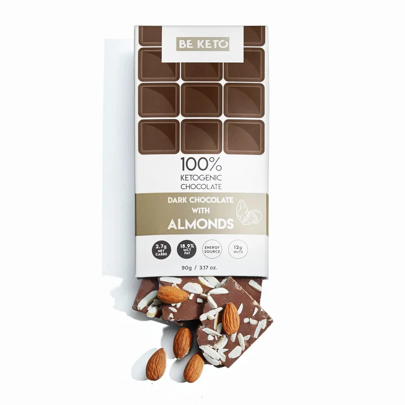 BeKeto™ 70% Cocoa Vegan Crunchy Almond - wegańska ketogeniczna czekolada bez dodatku cukru z migdałami
