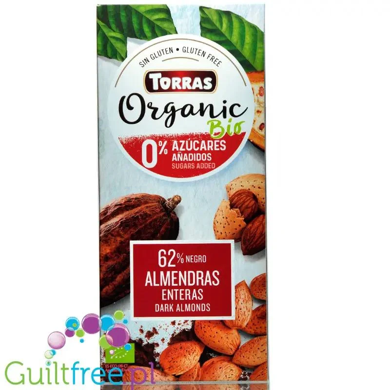 Torras Organic Czekolada ekologiczna gorzka 62% kakao z całymi migdałami bez dodatku cukru