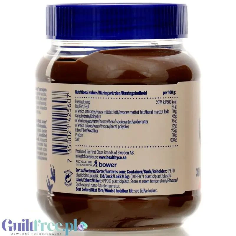 HealthyCo Proteinella Hazelnut & Cocoa - proteinowy krem czekoladowy z orzechami, bez cukru i oleju palmowego 360g