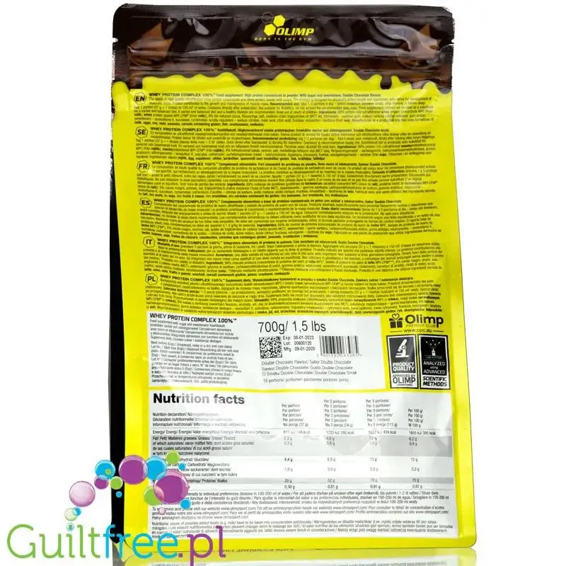 Olimp Whey Protein Complex 100% 0,7 kg Double Chocolate, odżywka proteinowa (smak Podwójnie Czekoladowy)