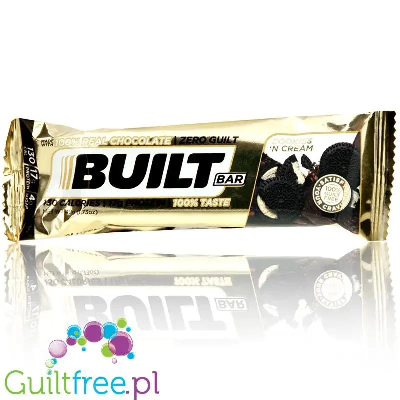 Built Protein Bar, Cookies 'N Cream -17g białka & 130kcal, ultra niskokaloryczny baton białkowy