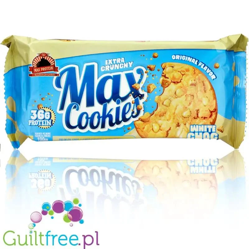 MAX Protein Cookies White Choc - białkowe herbatniki z białą czekoladą bez oleju palmowego z MCT