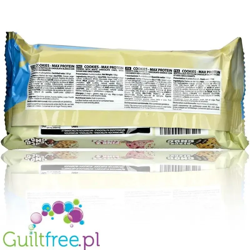 MAX Protein Cookies White Choc - białkowe herbatniki z białą czekoladą bez oleju palmowego z MCT