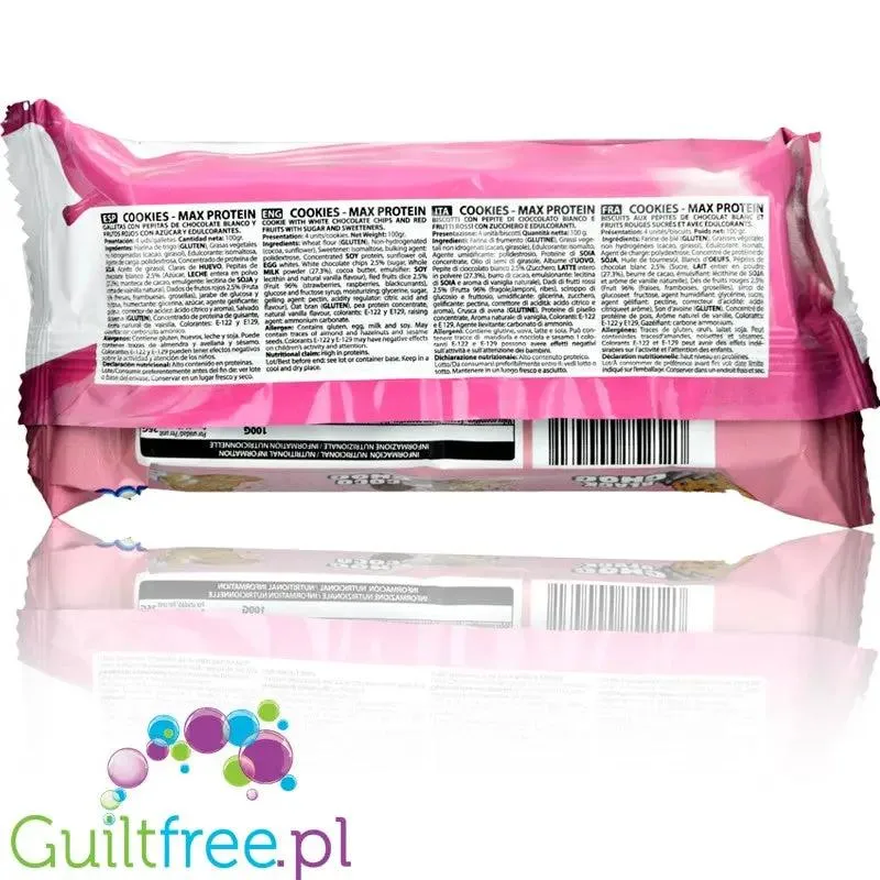 MAX Protein Cookies Pink & White - proteinowe ciastka bez oleju palmowego z białą czekoladą i malinami, z MCT