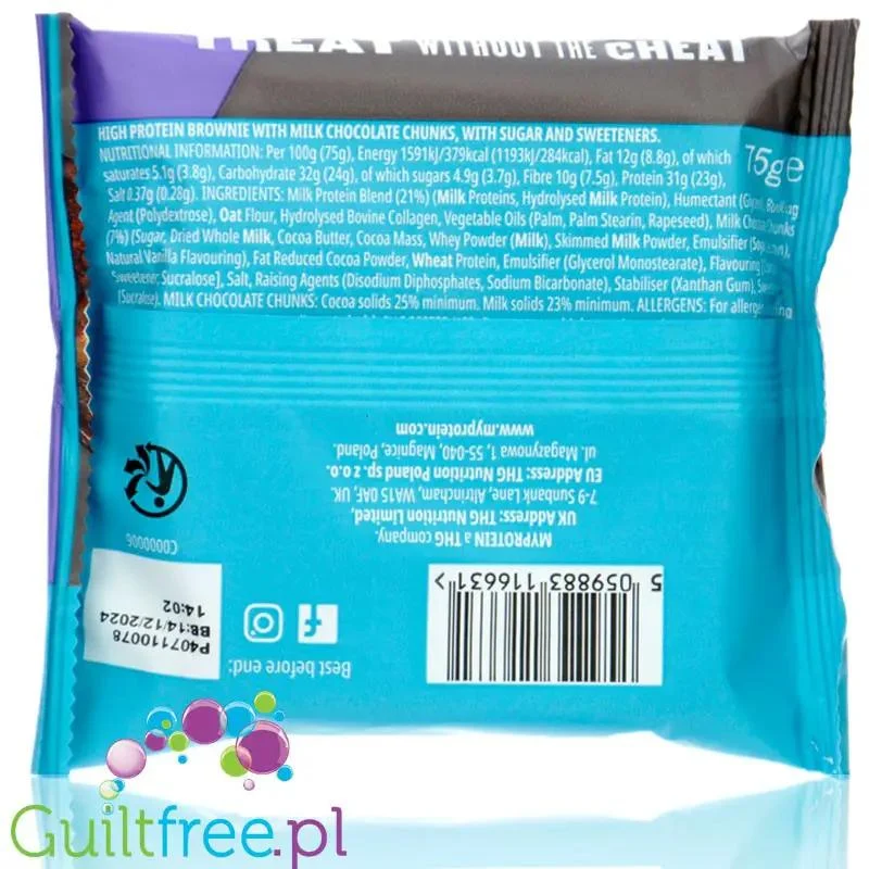 Myprotein Brownie Chocolate - brownie z kawałkami czekolady 23g białka, 75% mniej cukru