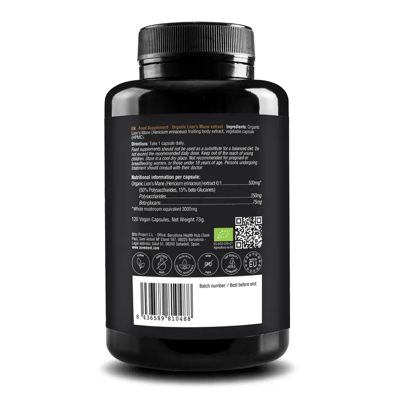 Zenement Lion's Mane Extract Organic, 120 vegan capsules