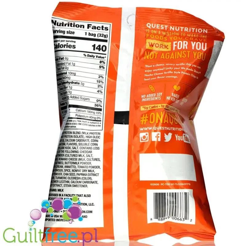 Quest Tortilla Chips, Nacho Cheese - chipsy proteinowe 18g białka, Ser & Pomidor