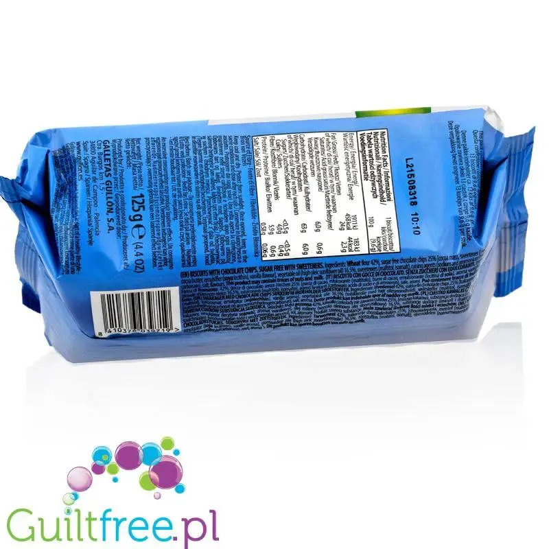 Gullón Choco Chip ZERO Ciastka bez cukru z kawałkami czekolady