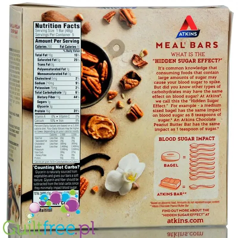 Atkins Meal Vanilla Pecan Crisp Bar pudełko x 5 batonów