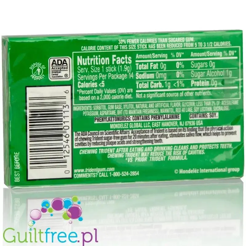 Trident Gum Watermelon guma do żucia bez cukru, z ksylitolem, arbuzowa