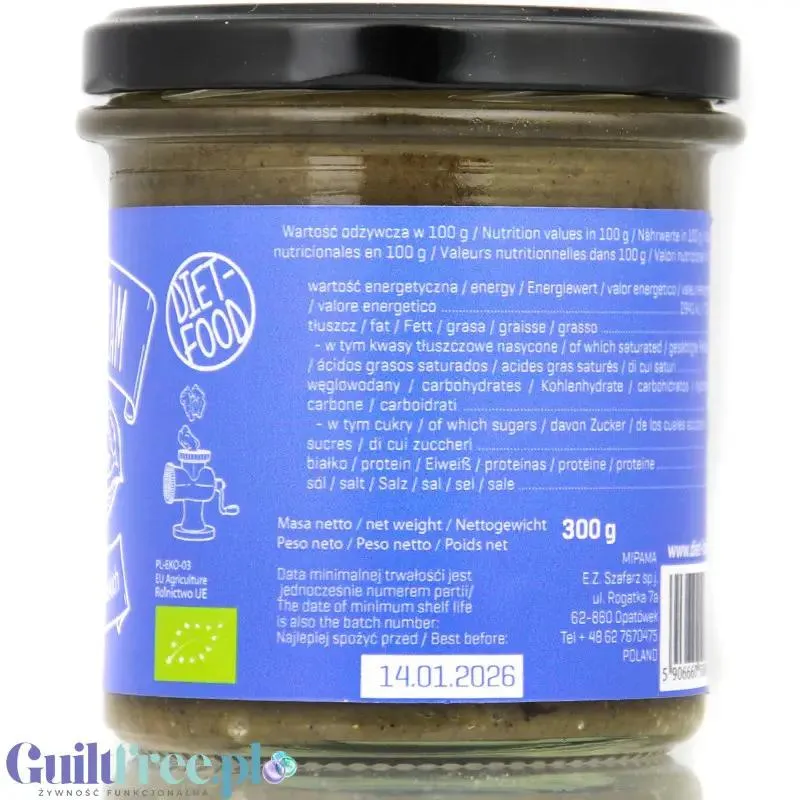 Diet Food Bio Masło z orzechów włoskich 100% bez soli i cukru 300g