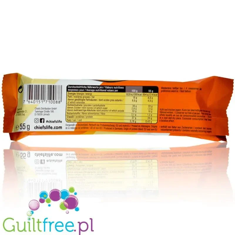 Chiefs Protein Bar Salty Caramel - baton proteinowy, Solony Karmel & Mleczna Czekolada,20g białka & 200kcal