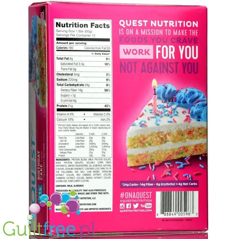 Quest Bar Birthday Cake baton proteinowy 21g białka