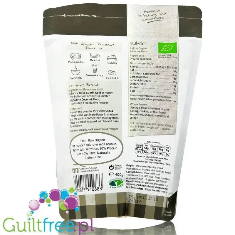 Sukrin Organic Coconut Flour - organiczna odtłuszczona na zimno mąka kokosowa