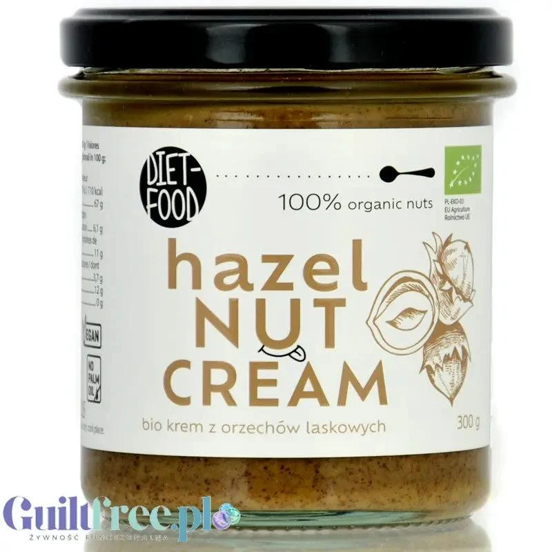 Diet Food Bio Hazelnut 300g - masło z orzechów laskowych 100%, bez soli i cukru