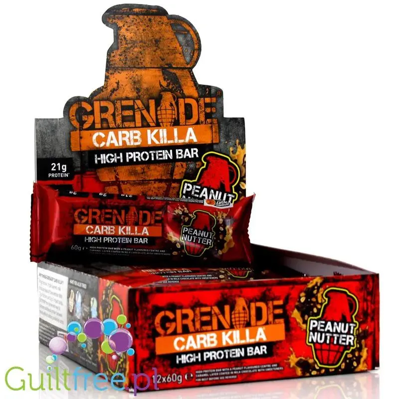Grenade Carb Killa Peanut Nutter - baton proteinowy 20g białka, Czekolada, Karmel & Orzechy
