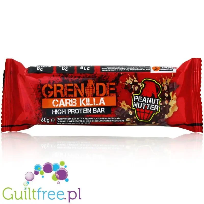 Grenade Carb Killa Peanut Nutter - baton proteinowy 20g białka, Czekolada, Karmel & Orzechy