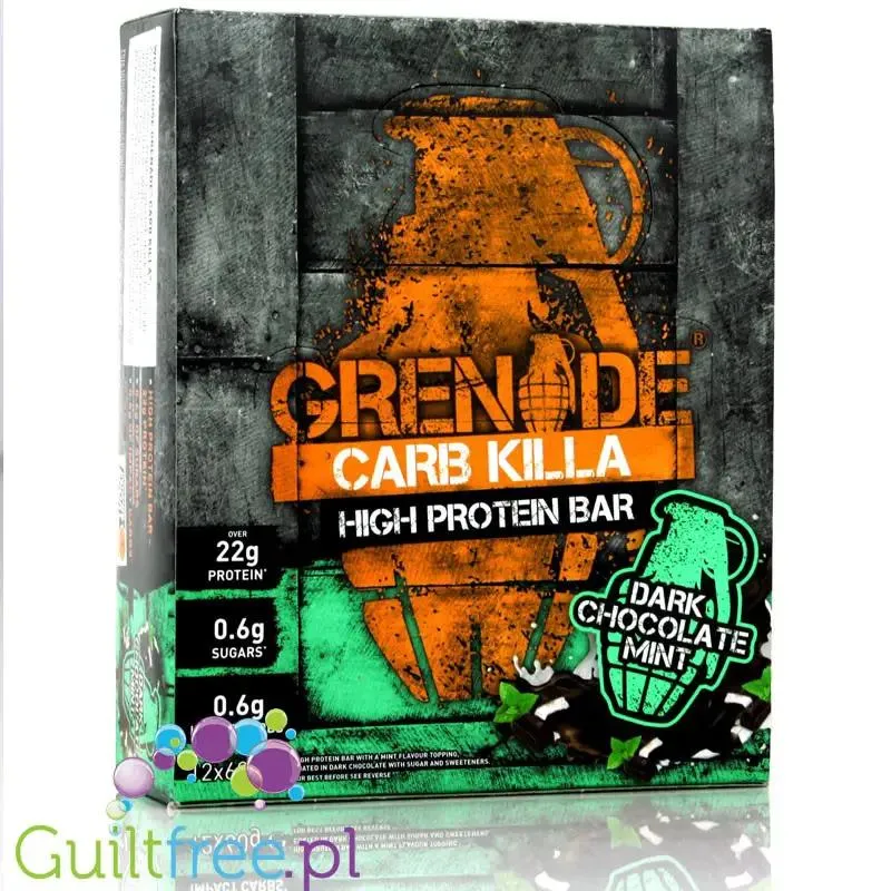 Grenade Carb Killa Dark Chocolate Mint - baton 23g białka, z ksylitolem, Czekolada & Mięta