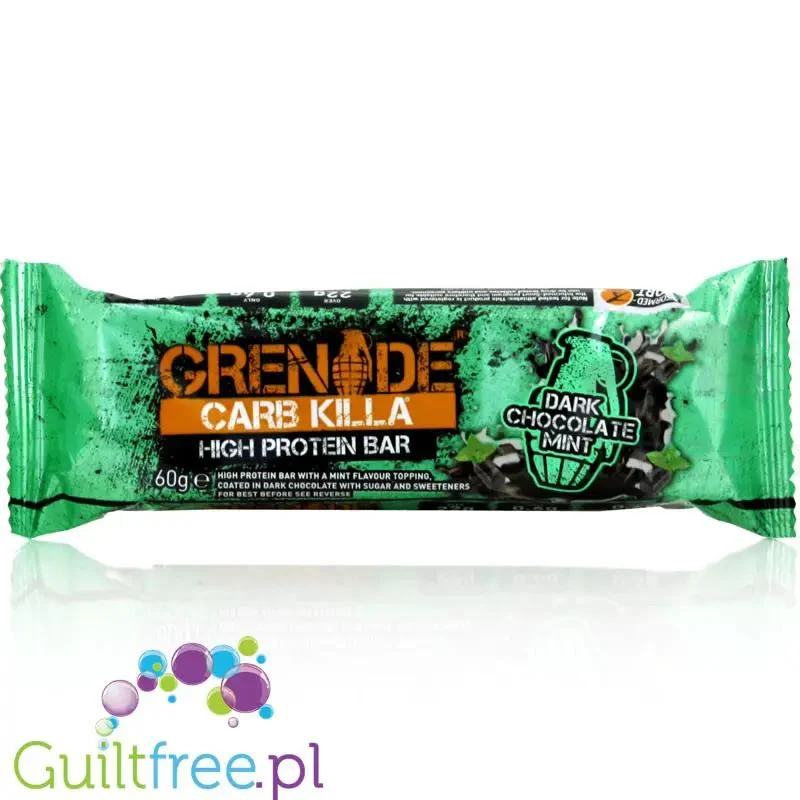 Grenade Carb Killa Dark Chocolate Mint - baton 23g białka, z ksylitolem, Czekolada & Mięta