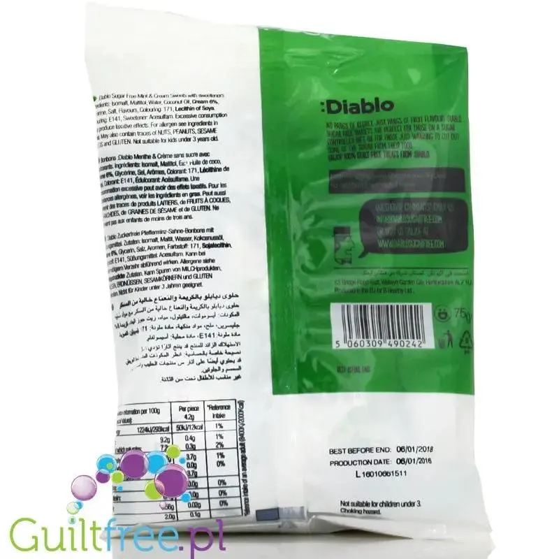 Diablo śmietankowo-miętowe cukierki bez cukru 12kcal
