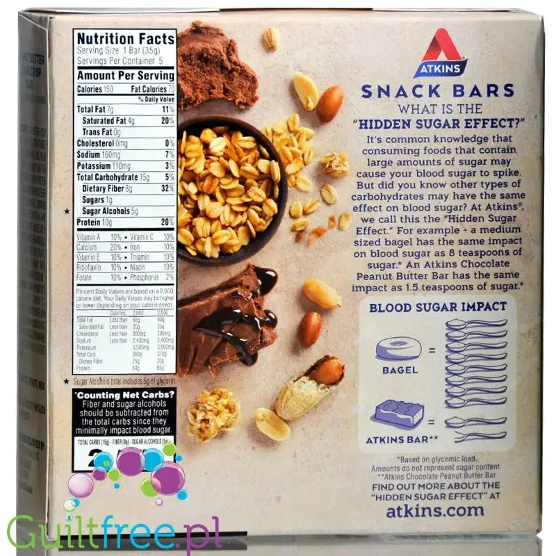 Atkins Snack Peanut Butter Fudge Crisp - niskocukrowy baton 12g białka, pudełko x 5 batonów