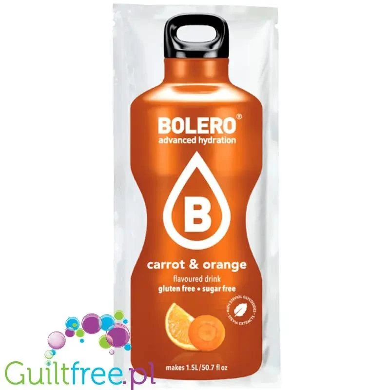 Bolero Drink Carrot & Orange 9g - napój w saszetce bez cukru ze stewią, Pomarańcza & Marchewka
