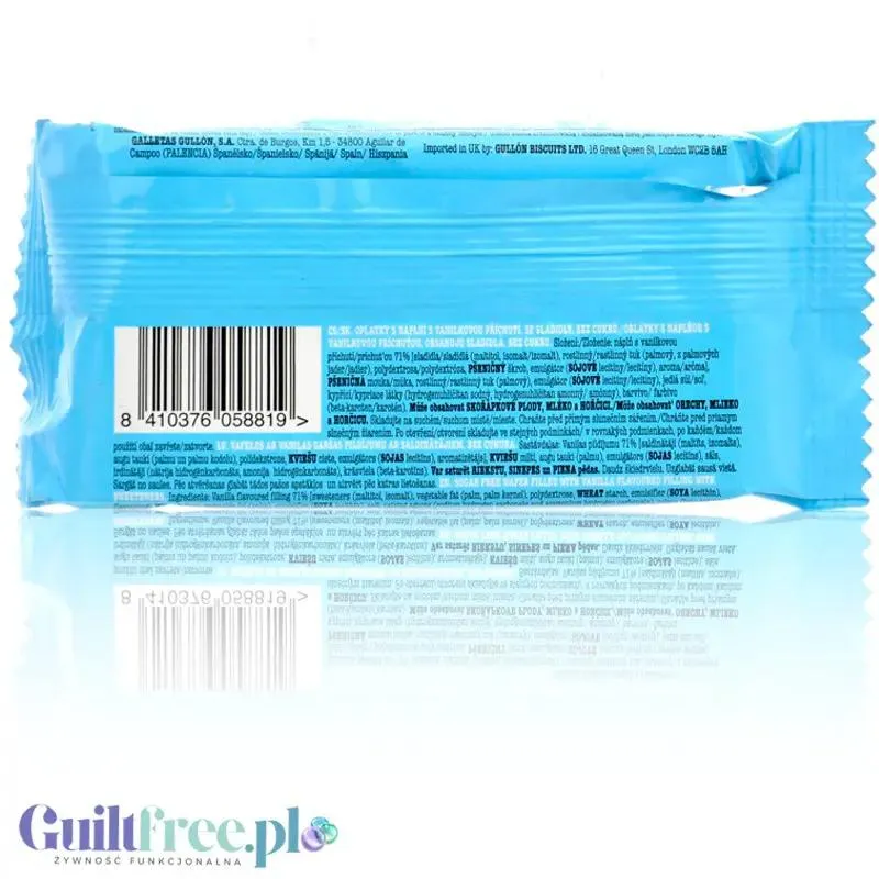 Gullón Zero Wafer Vanilla - wegańskie wafelki bez cukru z kremem waniliowym